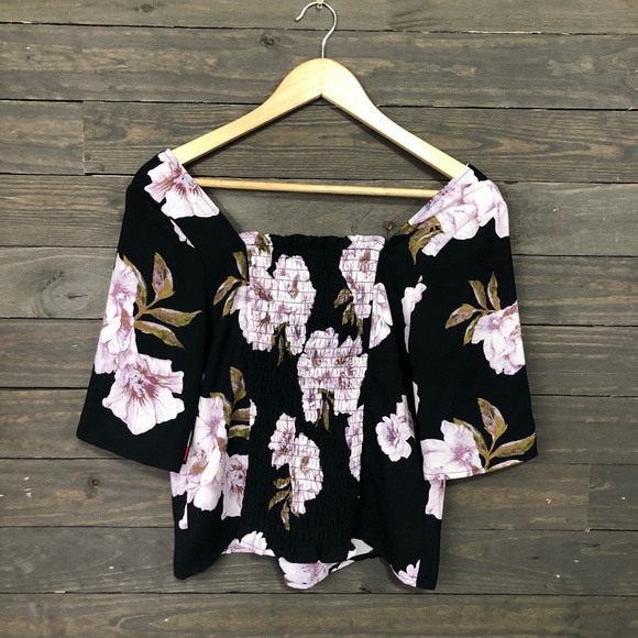 Free Press Black Floral Square Neck Blouse NWT - Picture 2 of 3